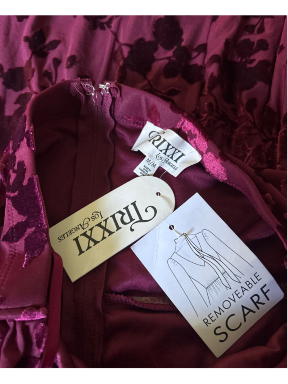 NWT Womens Velvet Floral Maxi Dress Size M Burgundy - Picture 14 of 14